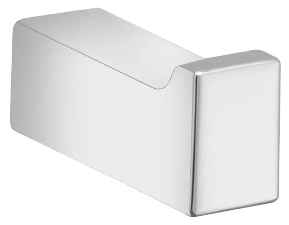 Handtuchhaken aus Metall in Edelstahloptik, hergestellt von Keuco. Rechteckige Form mit einer abgeschrägten Vorderkante zur Aufhängung von Handtüchern.